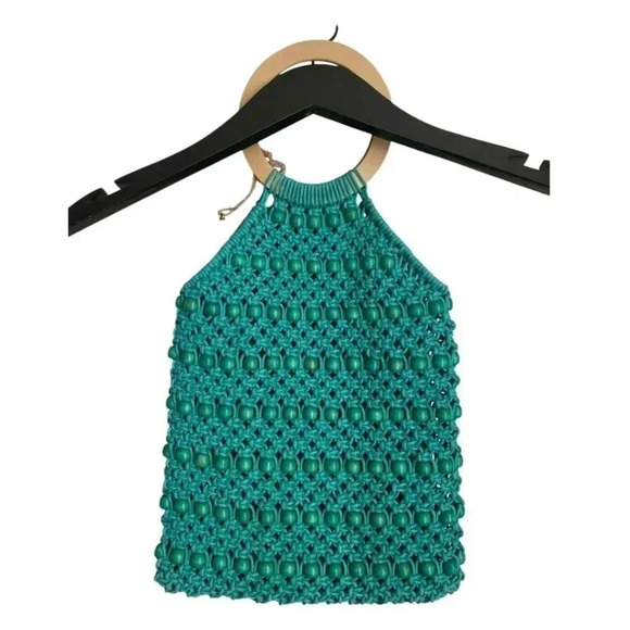 Beaded Purse Teal Large Circle Handles NWOT Macrame - Picture 4 of 7